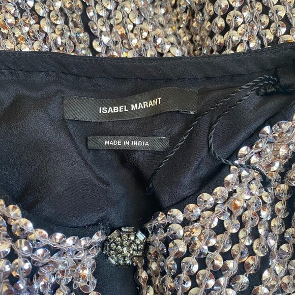 ISABEL Marant Metallic Silver Sequin Ruffle Top Sz Medium Womens Ruffle Sleeve - Picture 8 of 11